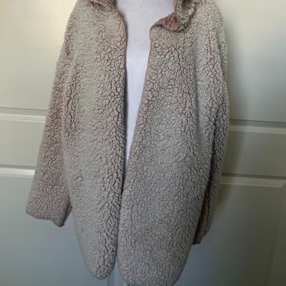 PINK Victorias Secret Pink Sherpa Open Front Hoodie Teddy Cardigan One Size - Picture 7 of 12
